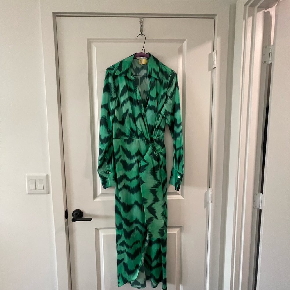 Mango Green Zigzag Long Sleeve Dress